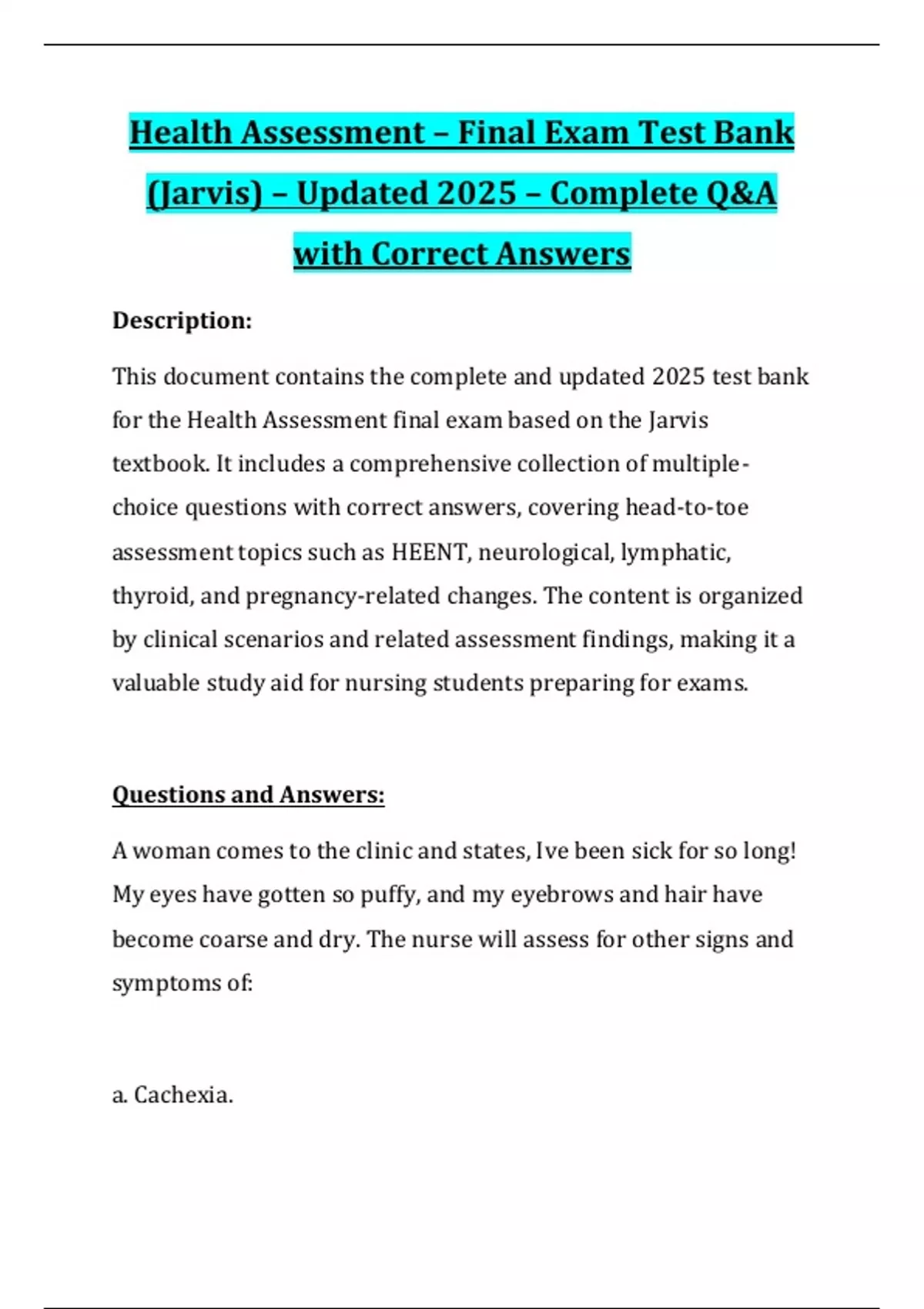 Health Assessment – Final Exam Test Bank (Jarvis) – Updated 2025 ...