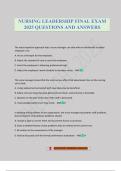 NURSING LEADERSHIP FINAL EXAM 2025 QUESTIONS AND ANSWERS