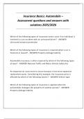 Insurance Basics&colon; Automobile &ndash; Assessment questions and answers with solutions 2025&sol;2026