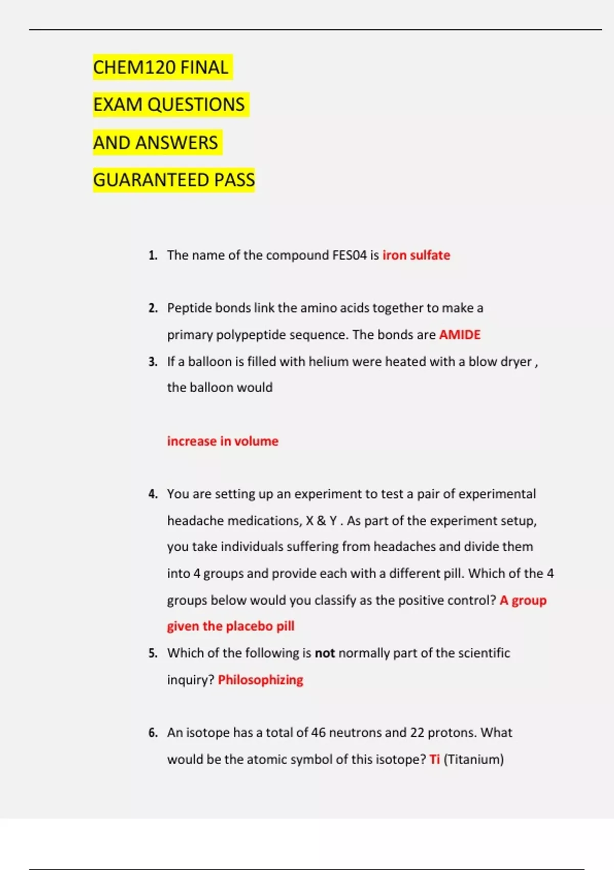 Chem120 Final Exam Prep 100 Verified Questions Answers Guaranteed