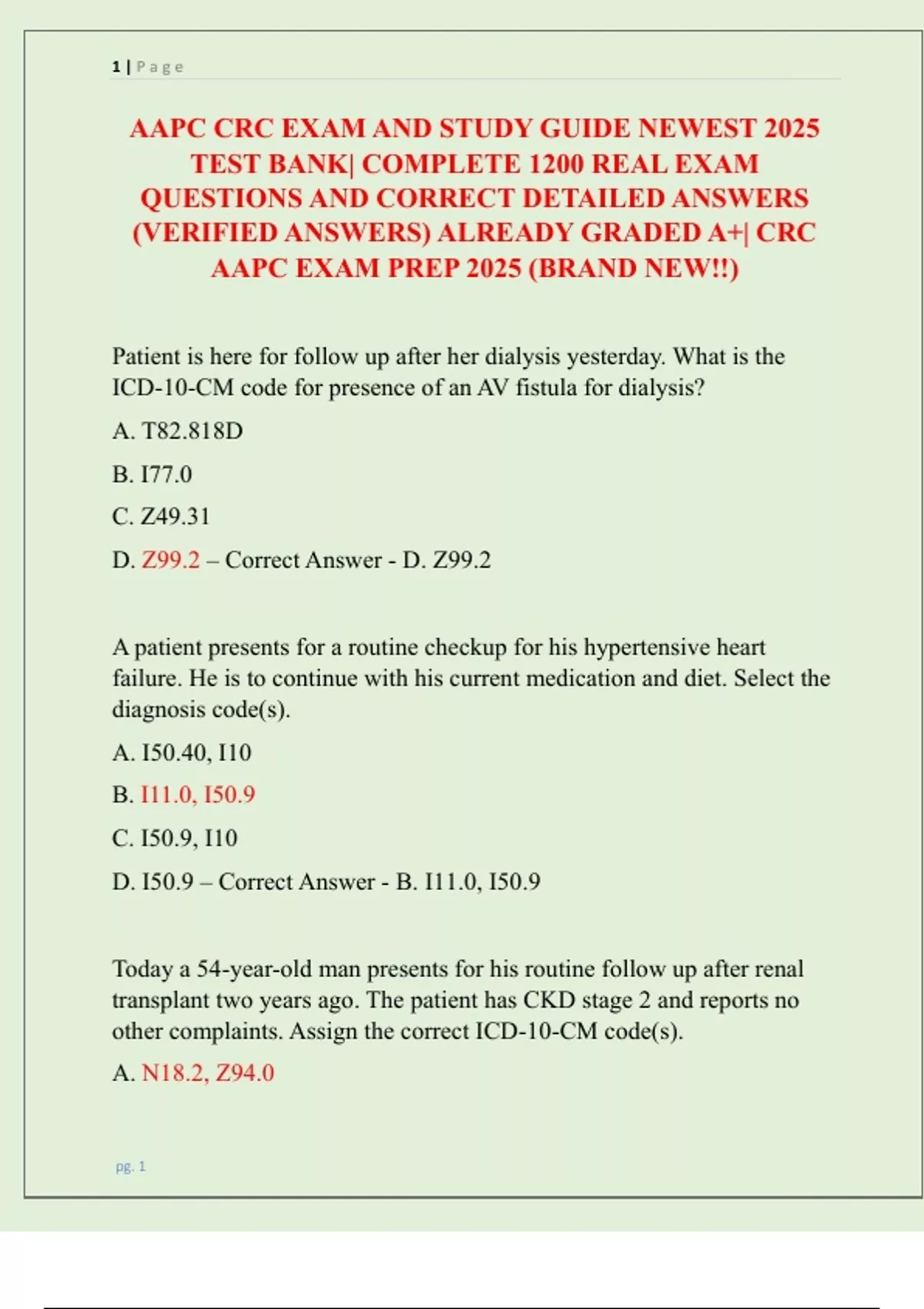 AAPC CRC EXAM AND STUDY GUIDE NEWEST 2025 TEST BANK| COMPLETE 1200 REAL ...