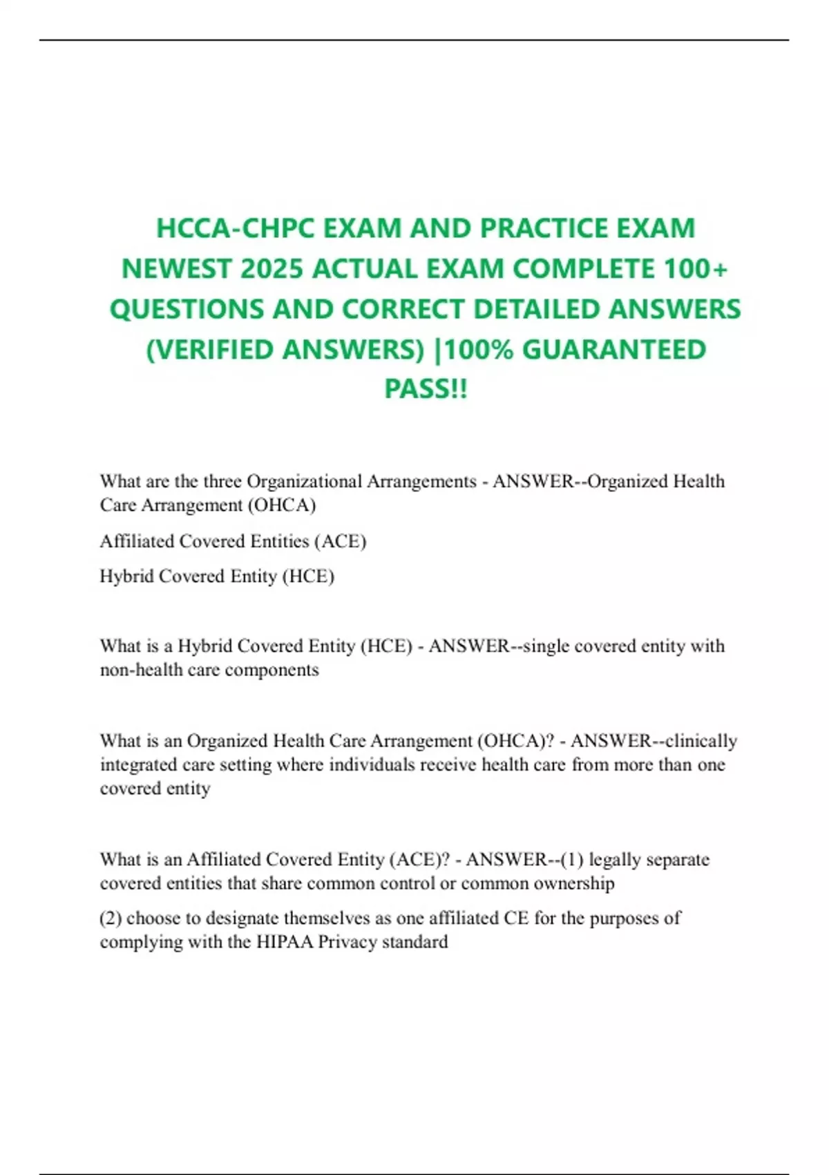 HCCA-CHPC EXAM AND PRACTICE EXAM NEWEST 2025 ACTUAL EXAM COMPLETE 100 ...