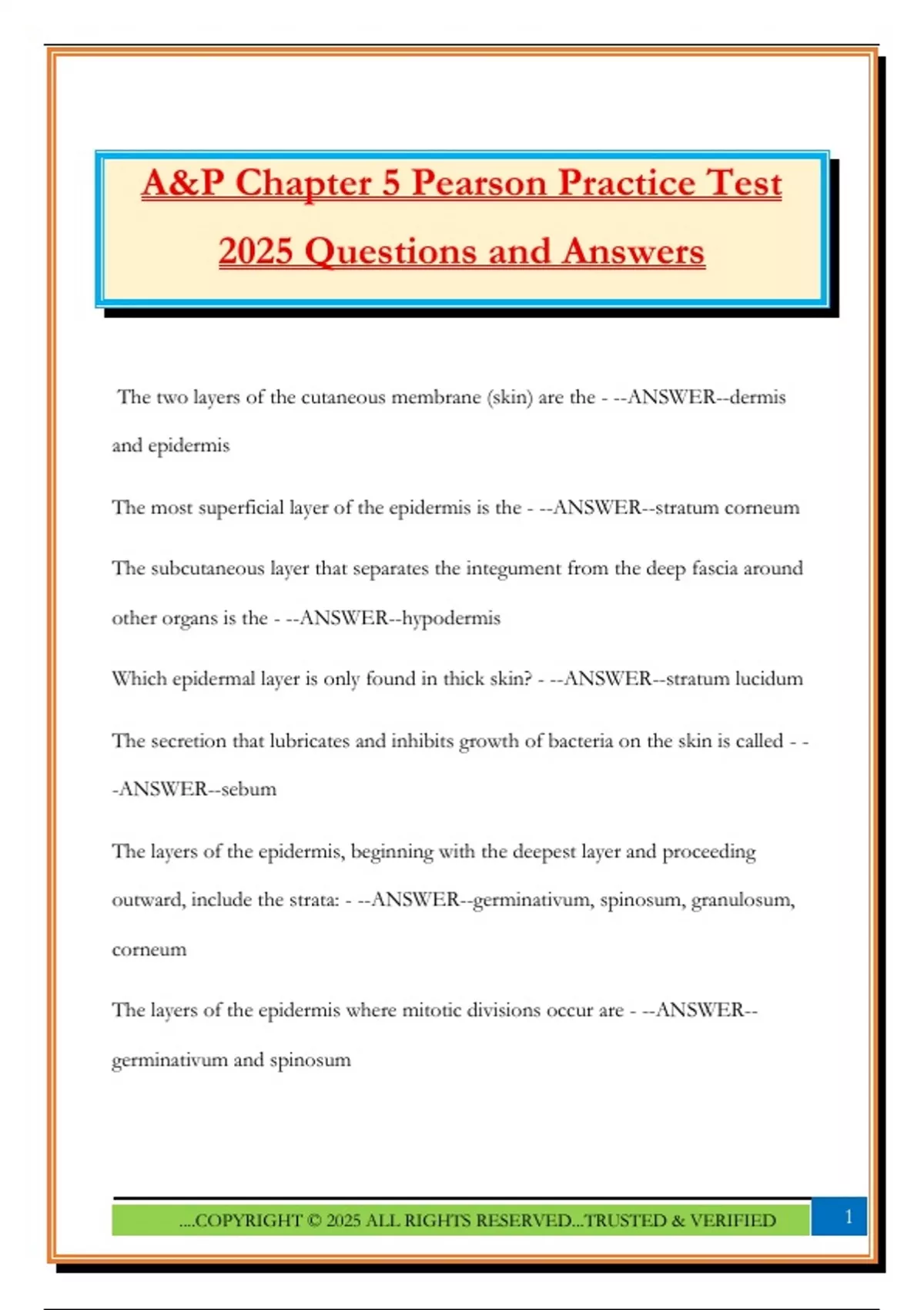 Sample Pearson Test A&P Chapter 5 Pearson Practice Test 2025 Questions and Answers ...