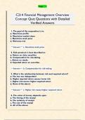 C214 Financial Management Overview  Concept Quiz Questions with Detailed  Verified Answers 
