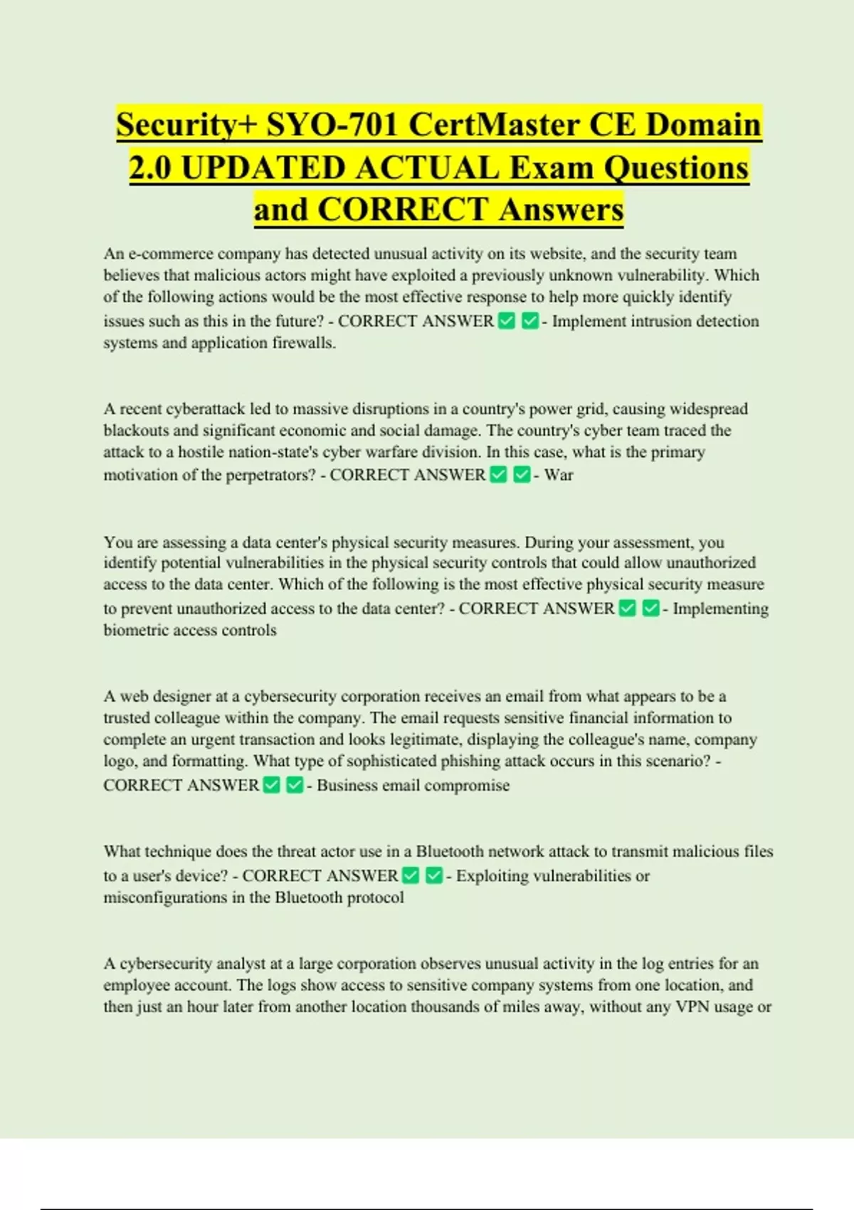 Security+ SYO-701 CertMaster CE Domain 2.0 UPDATED ACTUAL Exam ...