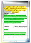 LOUISIANA REAL ESTATE TERMS - LESSON 3 QUESTIONS WITH CORRECT ANSWERS FOR SPECIFIC EXAM GRADED A&plus;