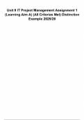 Unit 9 IT Project Management Assignment 1 &lpar;Learning Aim A&rpar; &lpar;All Criterias Met&rpar; Distinction Example 202526