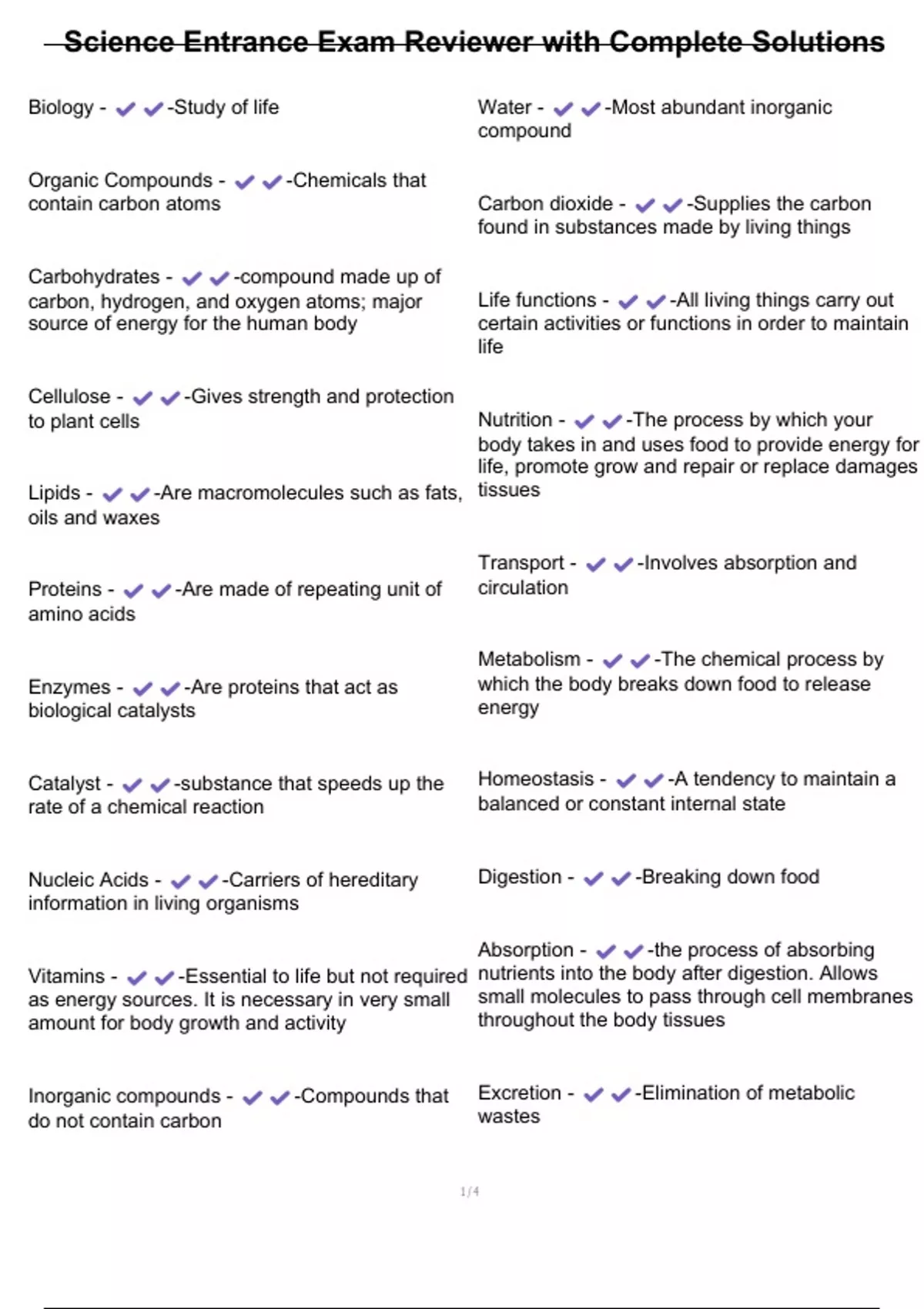 Science Entrance Exam Reviewer with Complete Solutions - Science ...