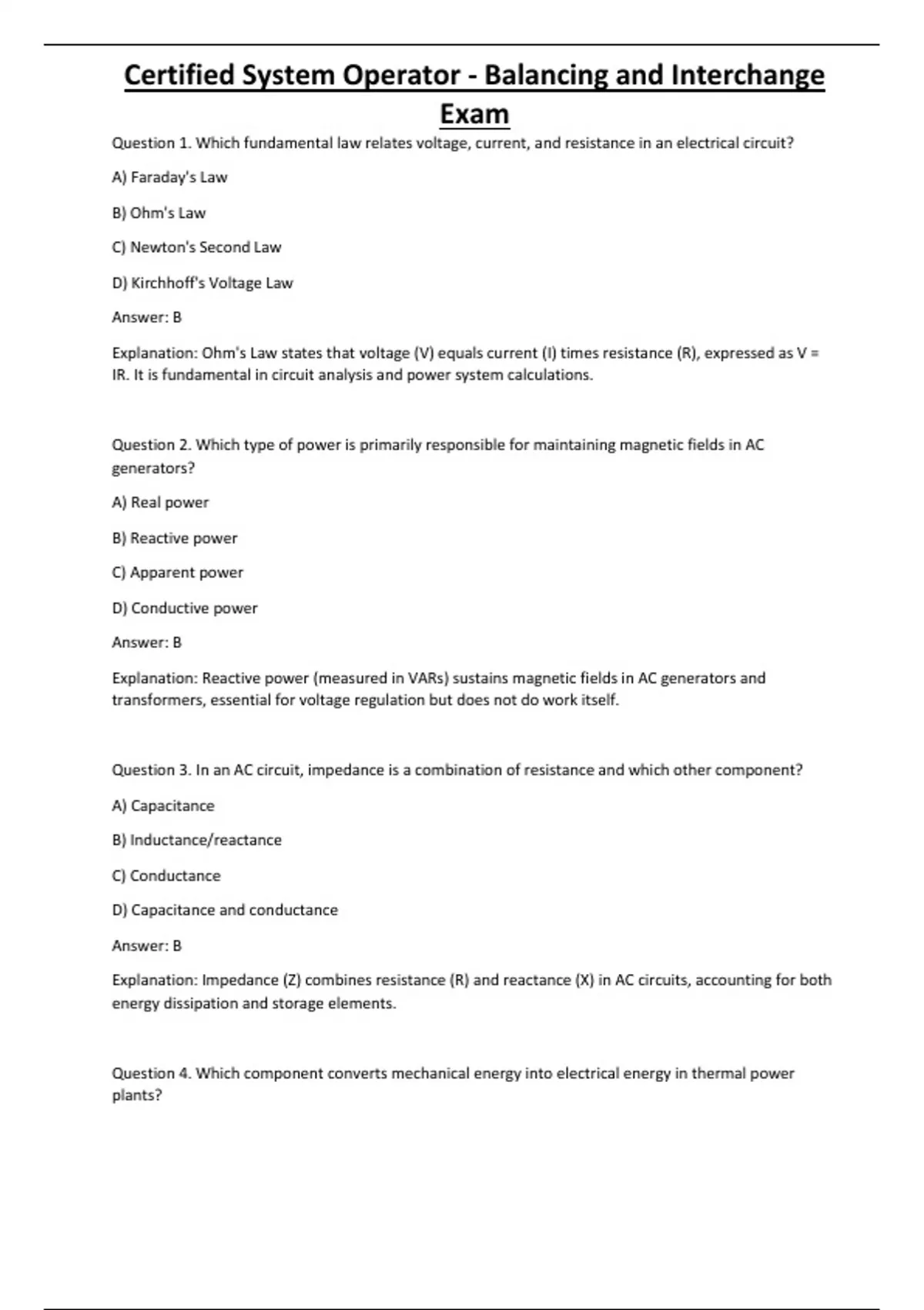 Computer Certified Operators Certified System Operator - Balancing and Interchange Exam - Computer ...