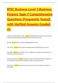 BTEC Business Level 3 Business Finance Topic F Comprehensive Questions (Frequently Tested) with Verified Answers Graded A+