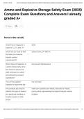 Ammo and Explosive Storage Safety Exam &lpar;2025&rpar; Complete Exam Questions and Answers &vert; already graded A&plus;