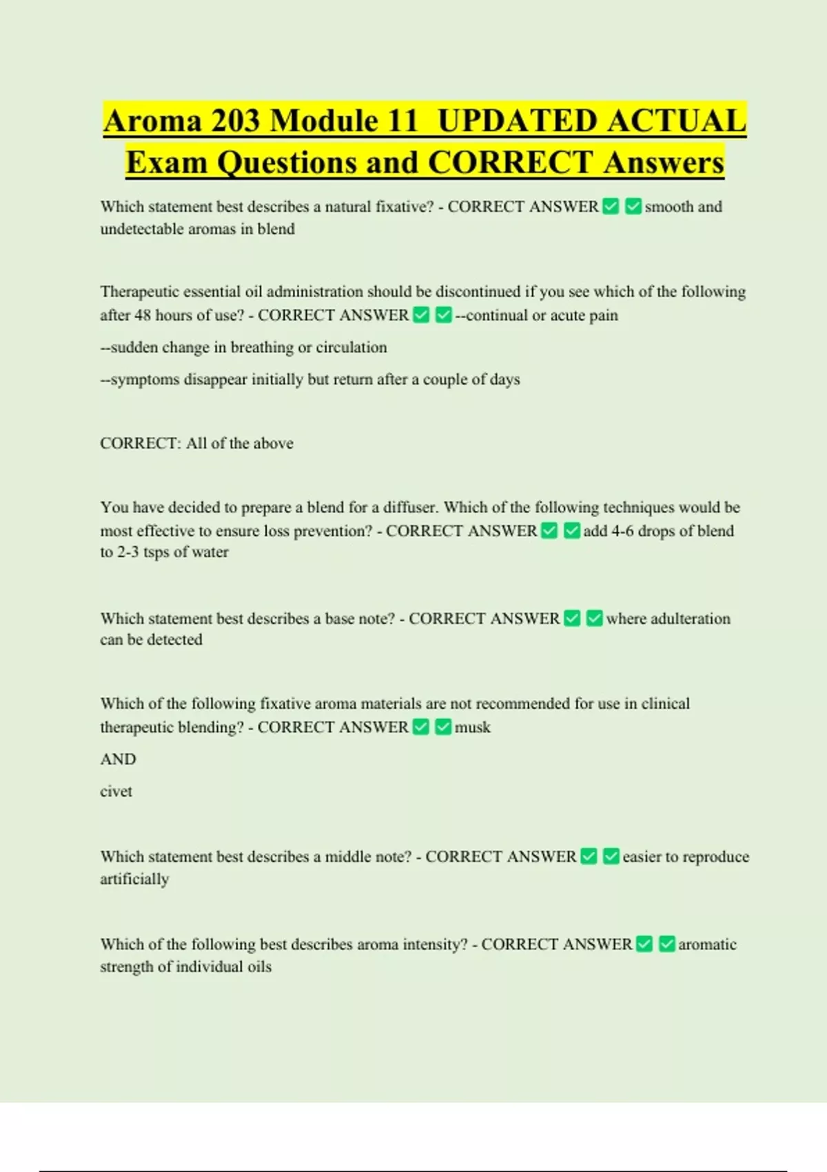 Aroma 203 Module 11 UPDATED ACTUAL Exam Questions and CORRECT Answers ...