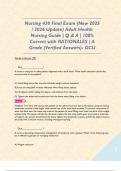 Nursing 430 Final Exam &lpar;New 2025 &sol; 2026 Update&rpar; Adult Health Nursing Guide &vert; Q & A &vert; 100&percnt; Correct with RATIONALES &vert; 