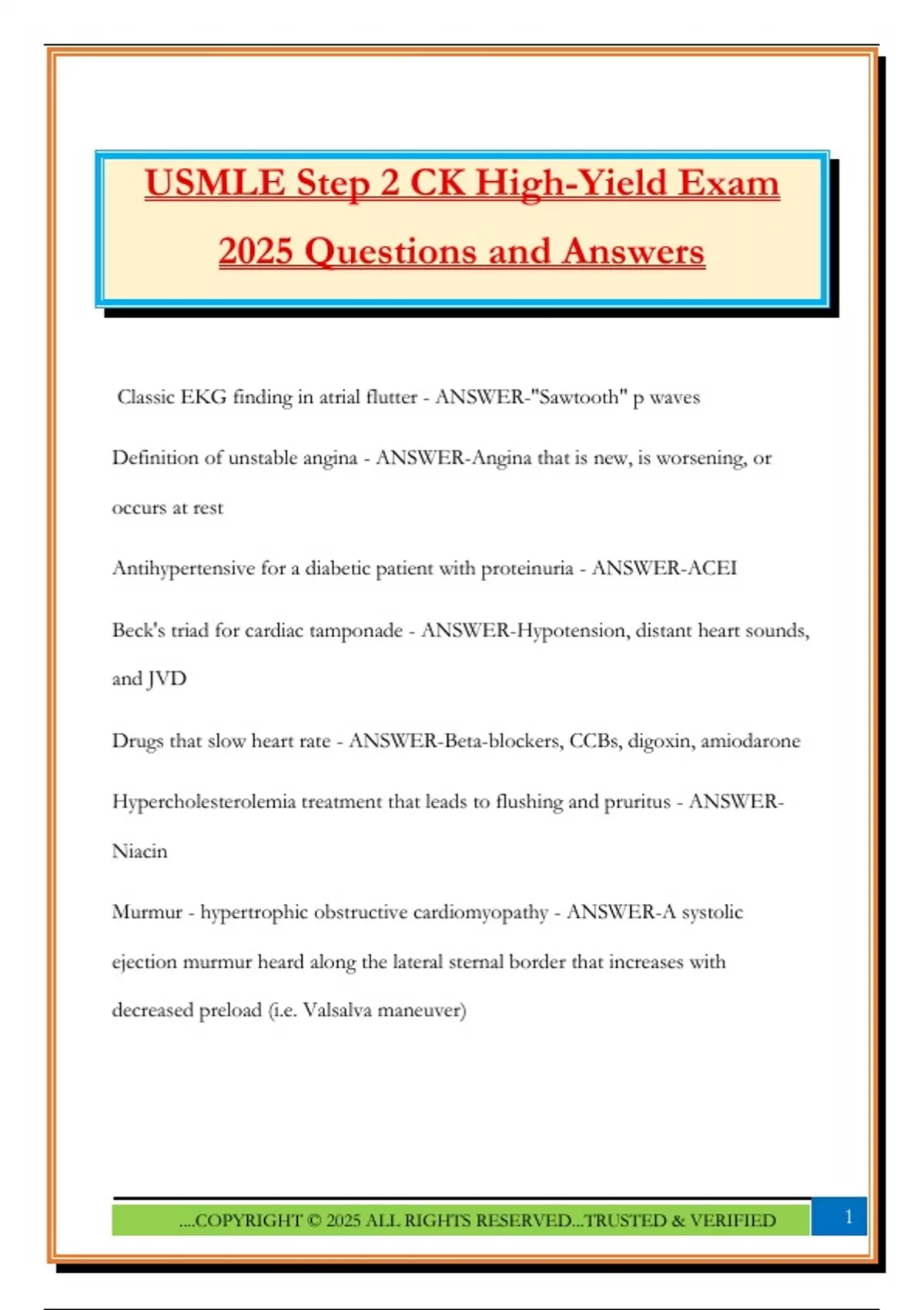 USMLE Step 2 CK High-Yield Exam 2025 Questions and Answers - USMLE ...