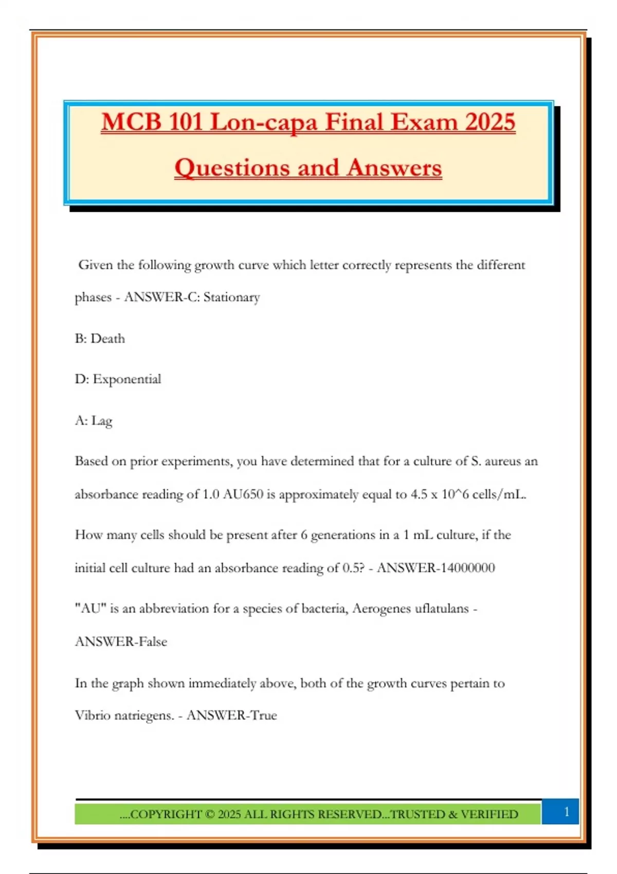 MCB 101 Lon-capa Final Exam 2025 Questions and Answers - CAPA - Stuvia US