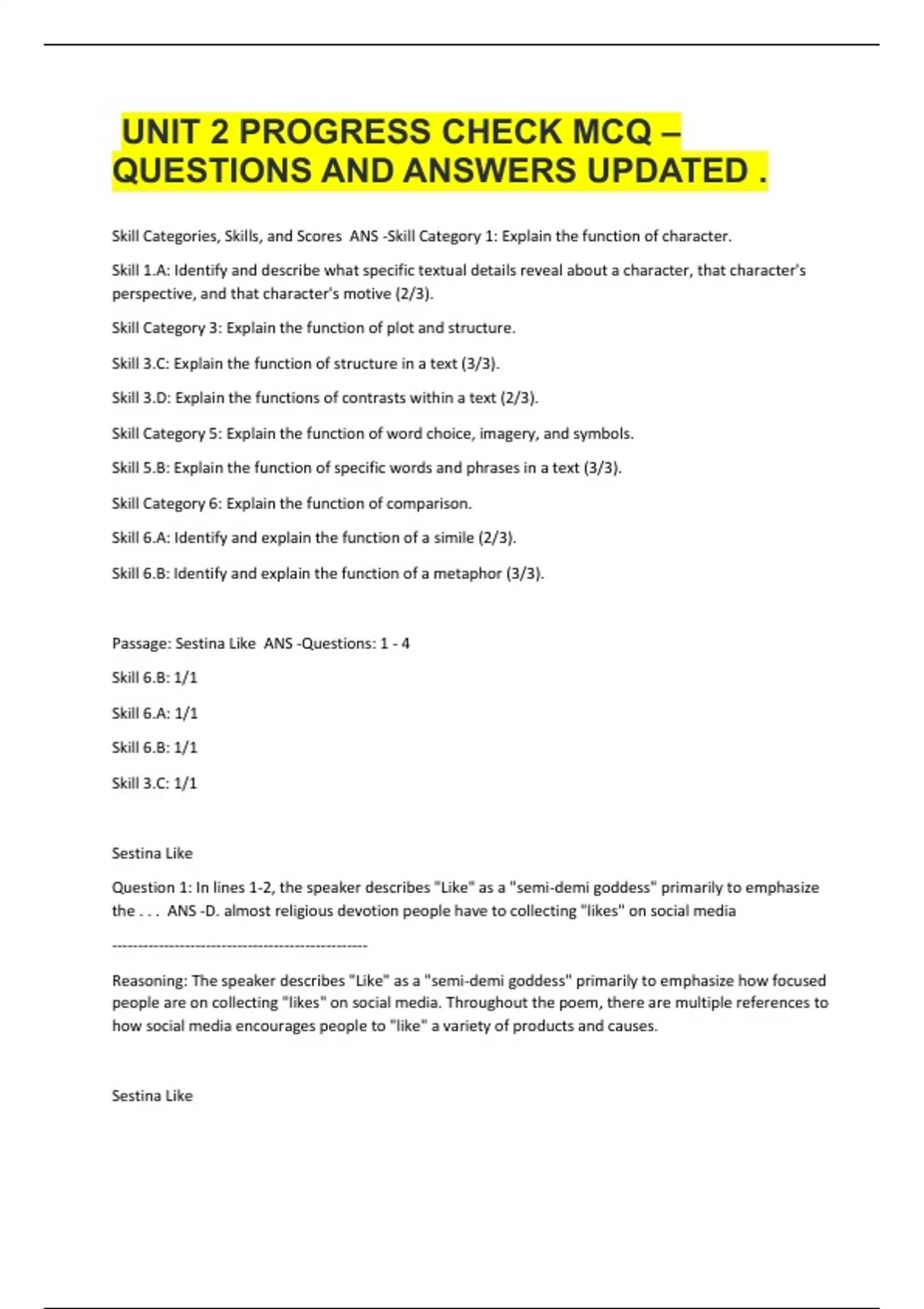 UNIT 2 PROGRESS CHECK MCQ – QUESTIONS AND ANSWERS UPDATED . - ASREB ...