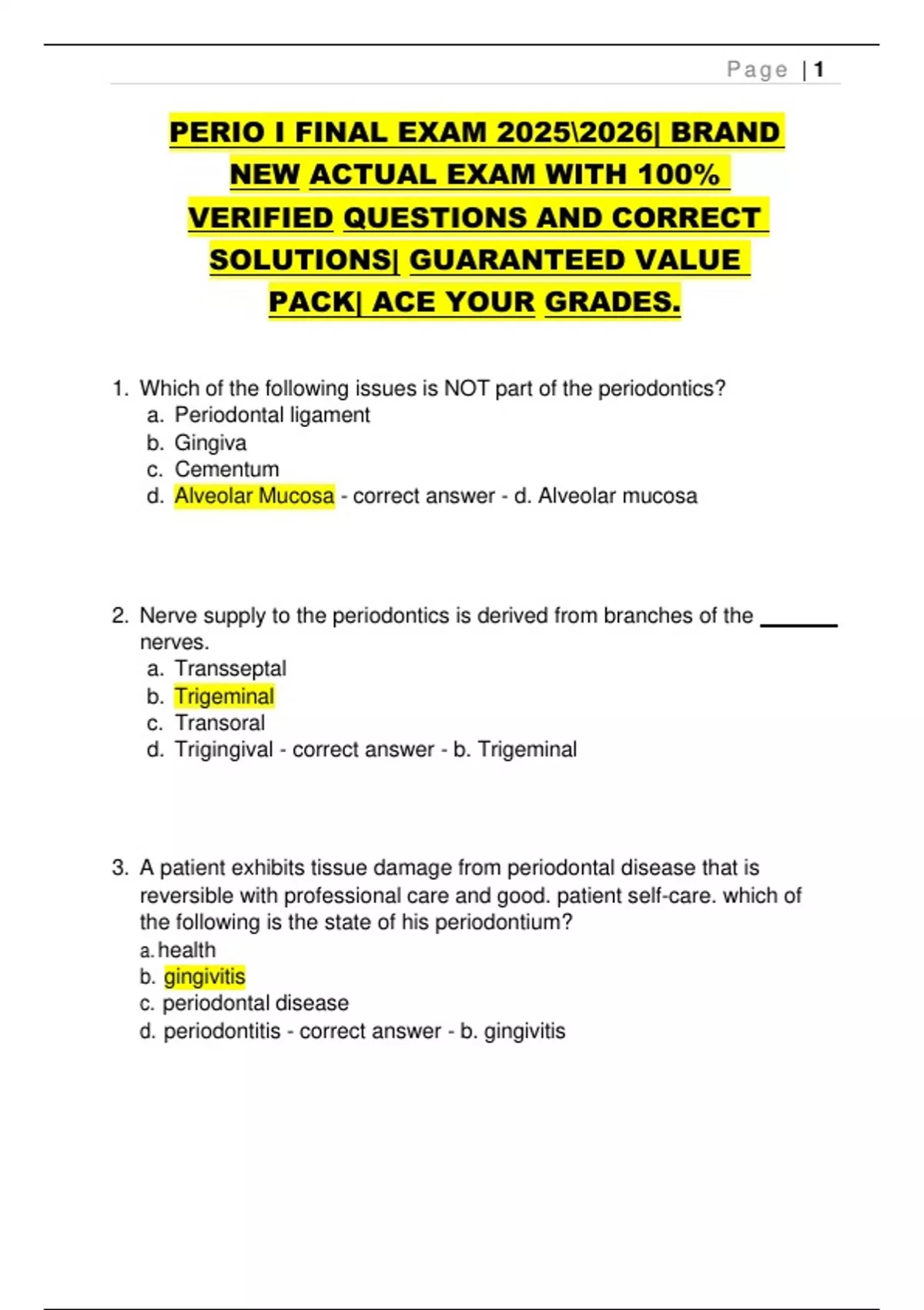 PERIO I Final Exam 2025/2026 | 100% Verified Questions with Correct ...