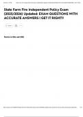 State Farm Fire Independent Policy Exam &lpar;2025&sol;2026&rpar; Updated&colon; EXAM QUESTIONS WITH ACCURATE ANSWERS &vert; GET IT RIGHT&excl;&excl;