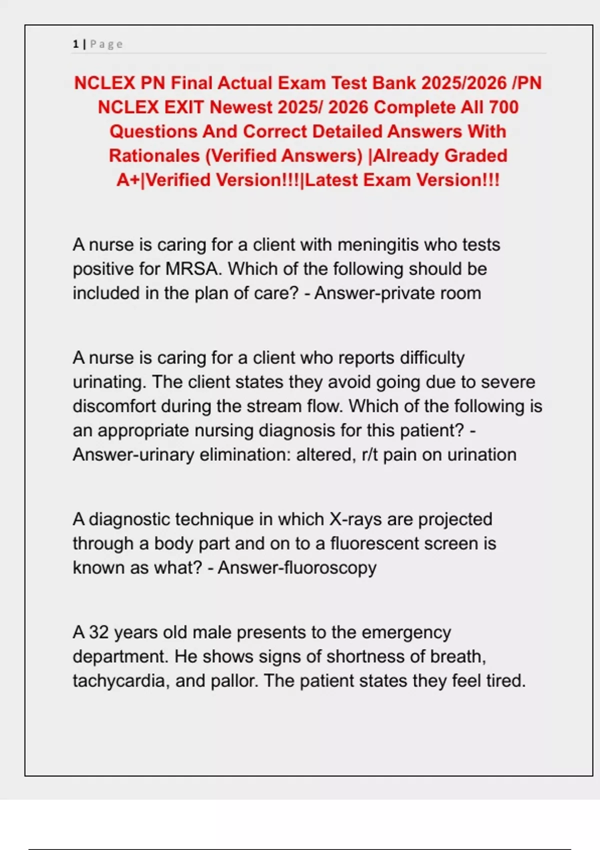 NCLEX PN Final Actual Exam Test Bank 2025/2026 /PN NCLEX EXIT Newest ...
