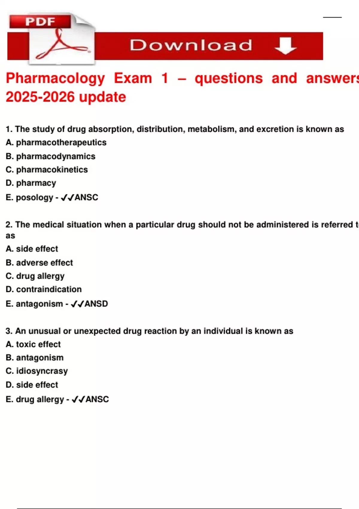 Pharmacology Exam 1 – questions and answers update - Pharmacology ...