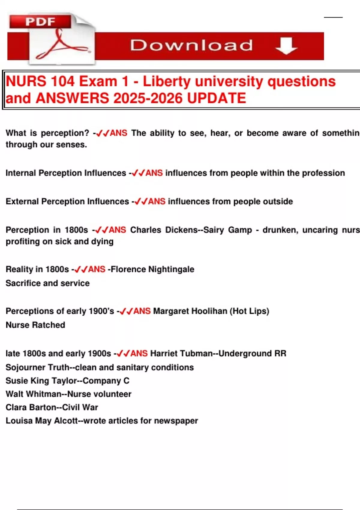 NURS 104 Exam 1 - Liberty university questions and ANSWERS UPDATE ...