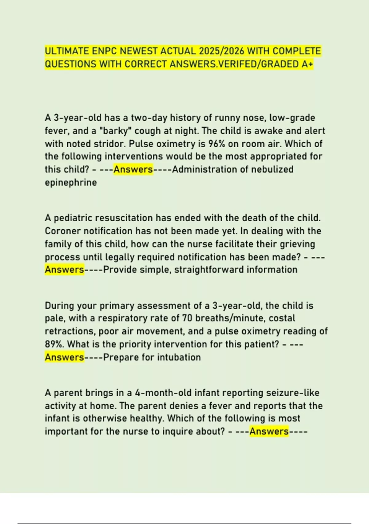 ULTIMATE ENPC NEWEST ACTUAL 2025/2026 WITH COMPLETE QUESTIONS WITH ...