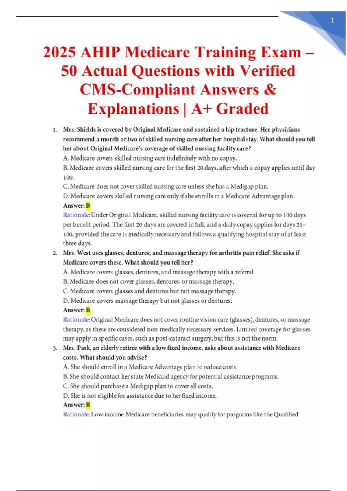 2025 AHIP Medicare Training Exam – 50 Actual Questions with Verified ...