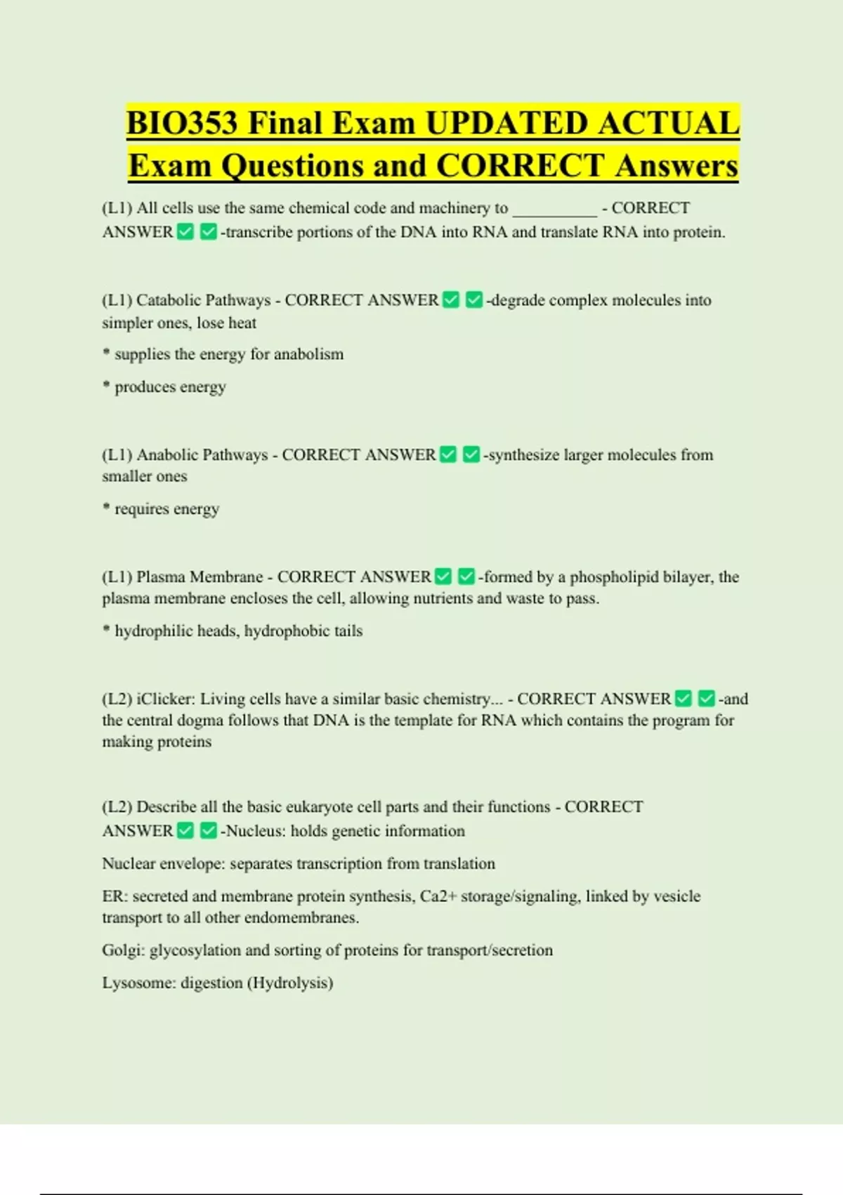 BIO353 Final Exam UPDATED ACTUAL Exam Questions and CORRECT Answers ...