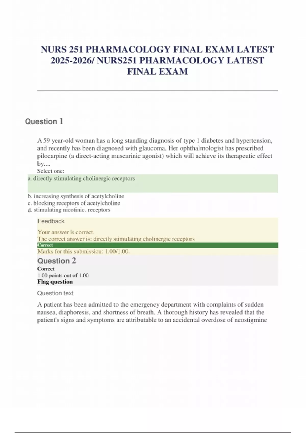 NURS 251 PHARMACOLOGY FINAL EXAM LATEST / NURS251 PHARMACOLOGY LATEST ...