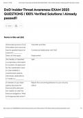 DoD Insider Threat Awareness EXAM 2025 QUESTIONS &vert; 100&percnt; Verified Solutions &vert; Already passed&excl;&excl;