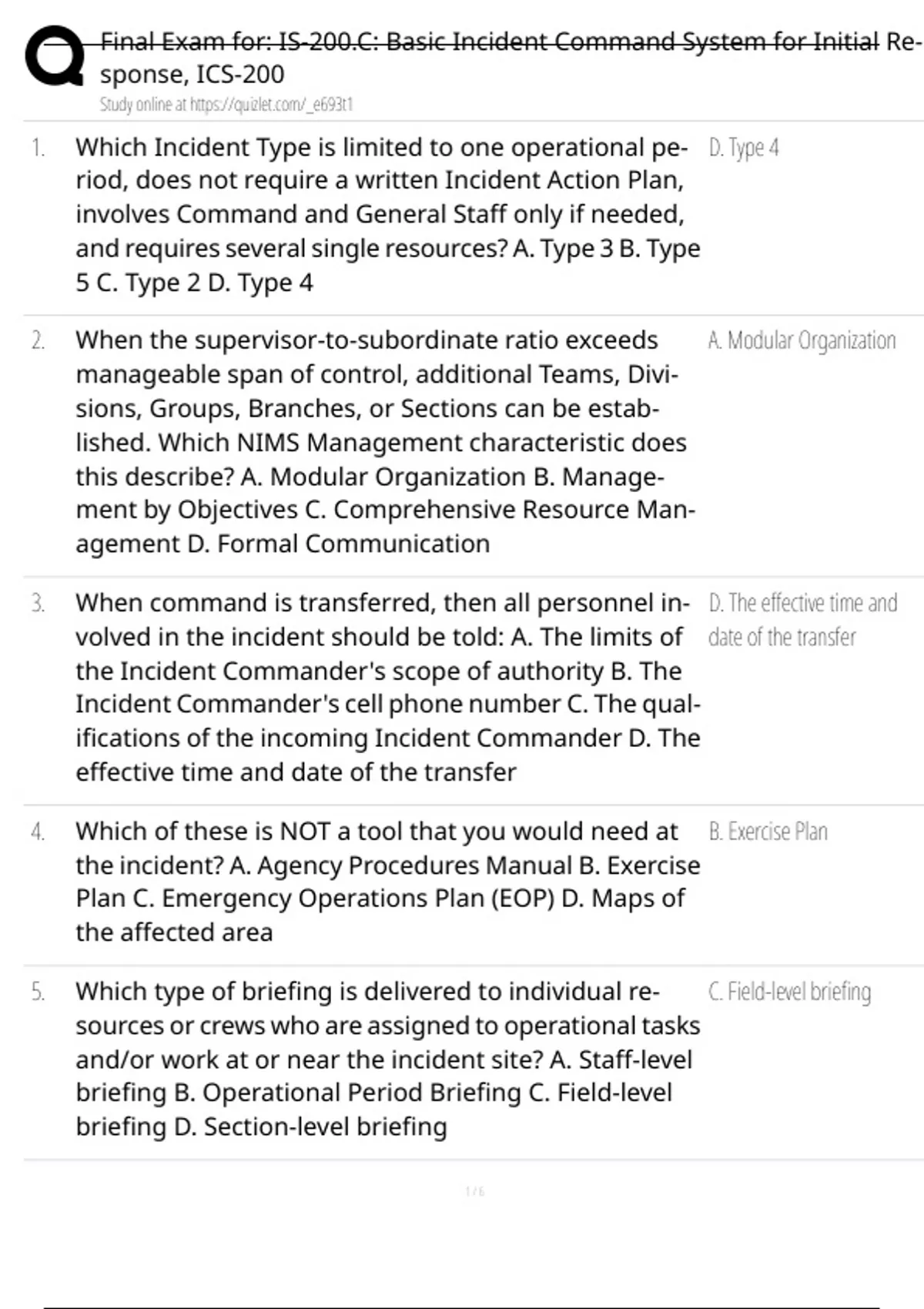 Final Exam for: IS-200.C: Basic Incident Command System for Initial ...