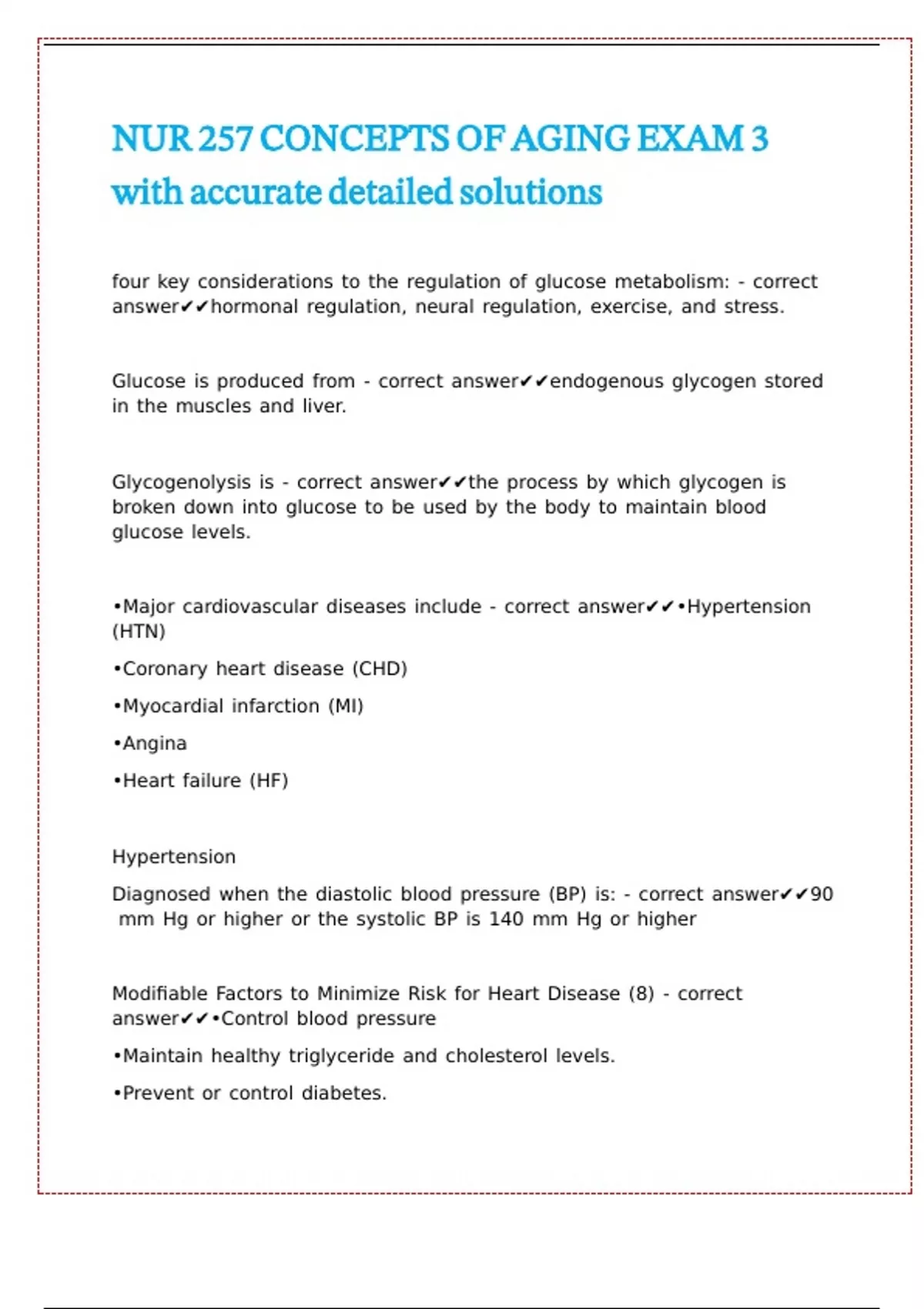 Solution 257 UR 257 CONCEPTS OF AGING EXAM 3 with accurate detailed solutions - NUR ...