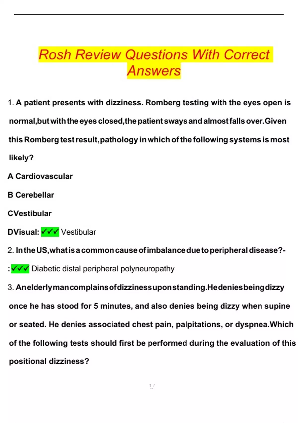 Rosh Review Questions With Correct Answers - Rosh - Stuvia US