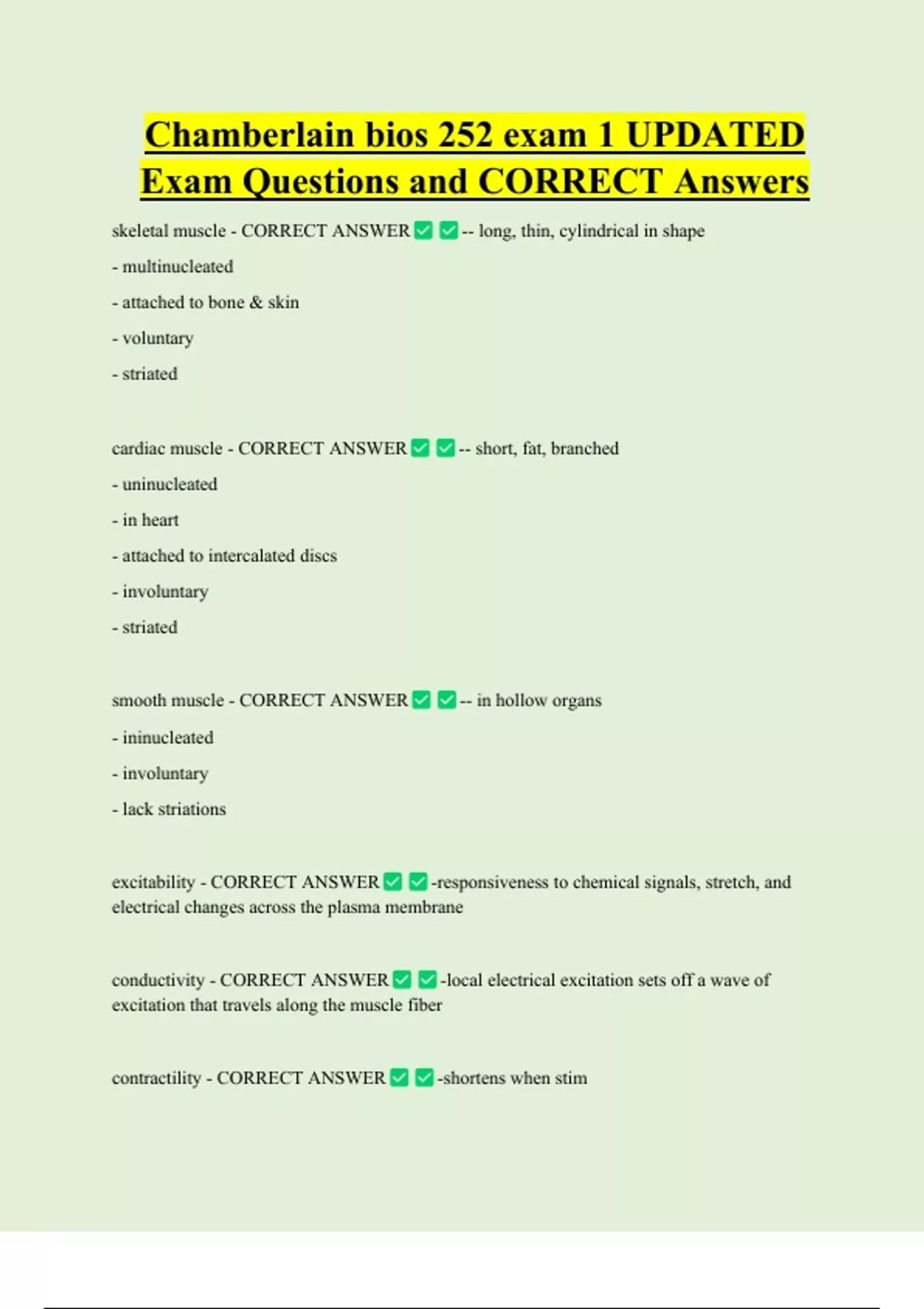 Chamberlain bios 252 exam 1 UPDATED Exam Questions and CORRECT Answers ...