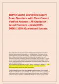    EDPNA Exam&vert; Brand New Expert Exam Questions with Clear Correct Verified Answers&vert; All Graded A&plus;&vert; Latest Premium Update&lpar;2025-2026&rpar;&vert; 100&percnt; Guaranteed Success&period;
