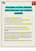 PICKLEBALL ACTUAL 2025&sol;2026 QUESTIONS AND 100&percnt; CORRECT ANSWERS