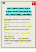 PICKLEBALL CERTIFICATION ACTUAL 2025&sol;2026 QUESTIONS AND 100&percnt; CORRECT ANSWERS