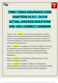 TFM01 TEXAS INSURANCE CODE CHAPTERS 34&period;511 - 34&period;516 ACTUAL 2025&sol;2026 QUESTIONS AND 100&percnt; CORRECT ANSWERS