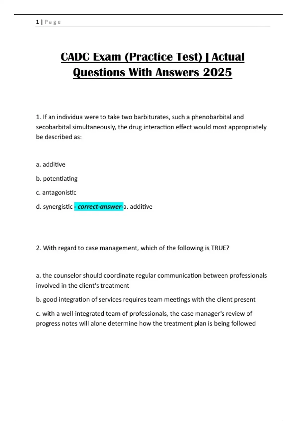 CADC Exam (Practice Test) | Actual Questions With Answers 2025 - CADC ...