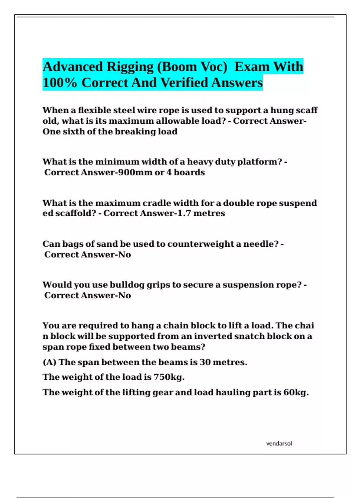 Advanced Rigging (Boom Voc) Exam With 100% Correct And Verified Answers ...
