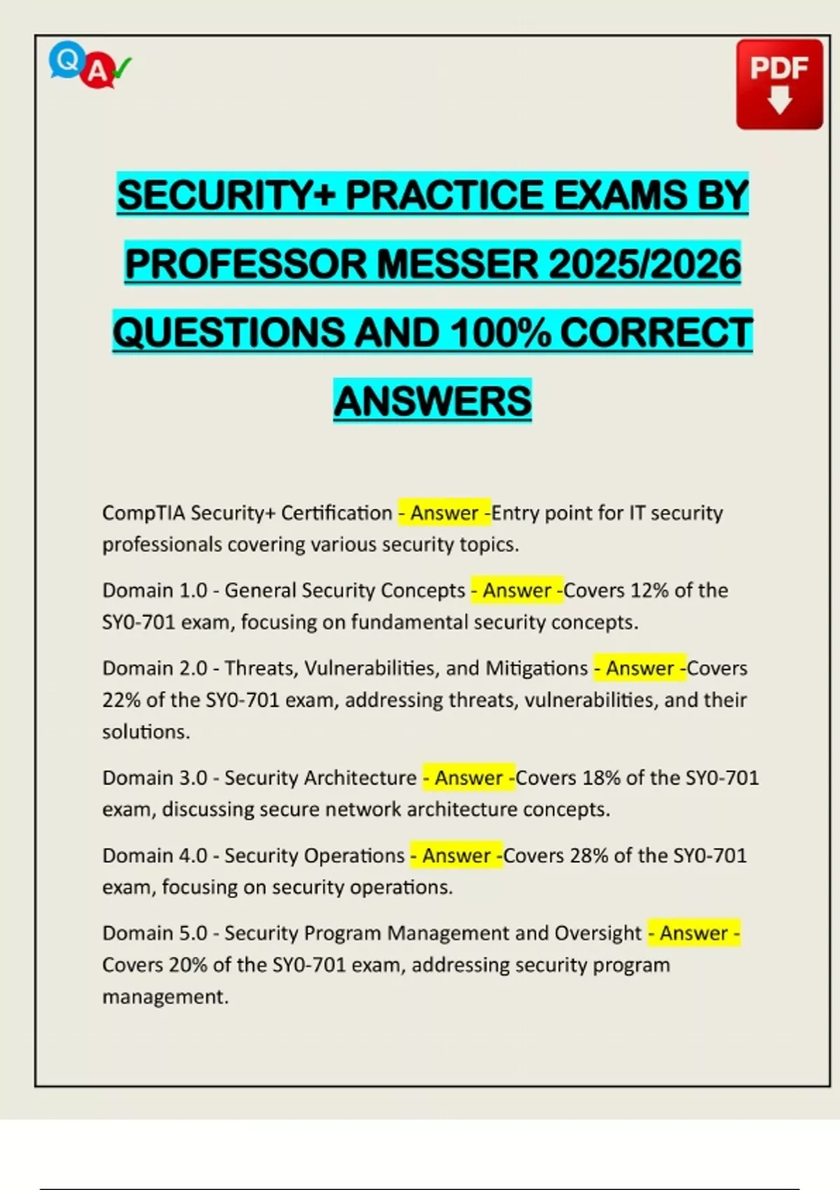 PACKAGE DEAL::: COMPTIA SECURITY+ SYO- 601 EXAMS ACTUAL 2025/2026 ...
