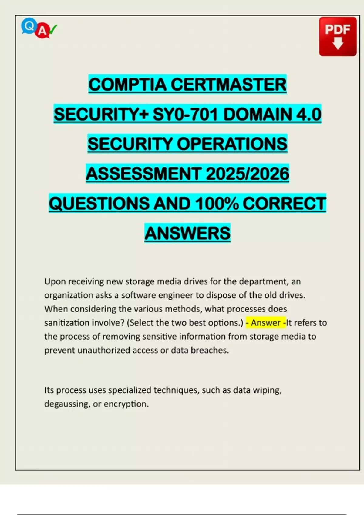 COMPTIA CERTMASTER SECURITY+ SY0-701 DOMAIN 4.0 SECURITY OPERATIONS ...