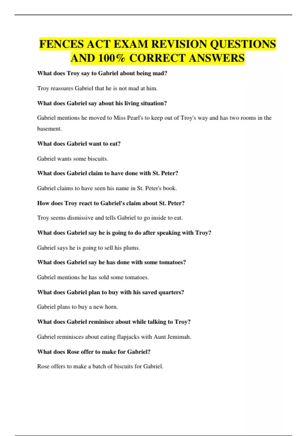 FENCES ACT EXAM REVISION QUESTIONS AND 100% CORRECT ANSWERS - FENCES ...