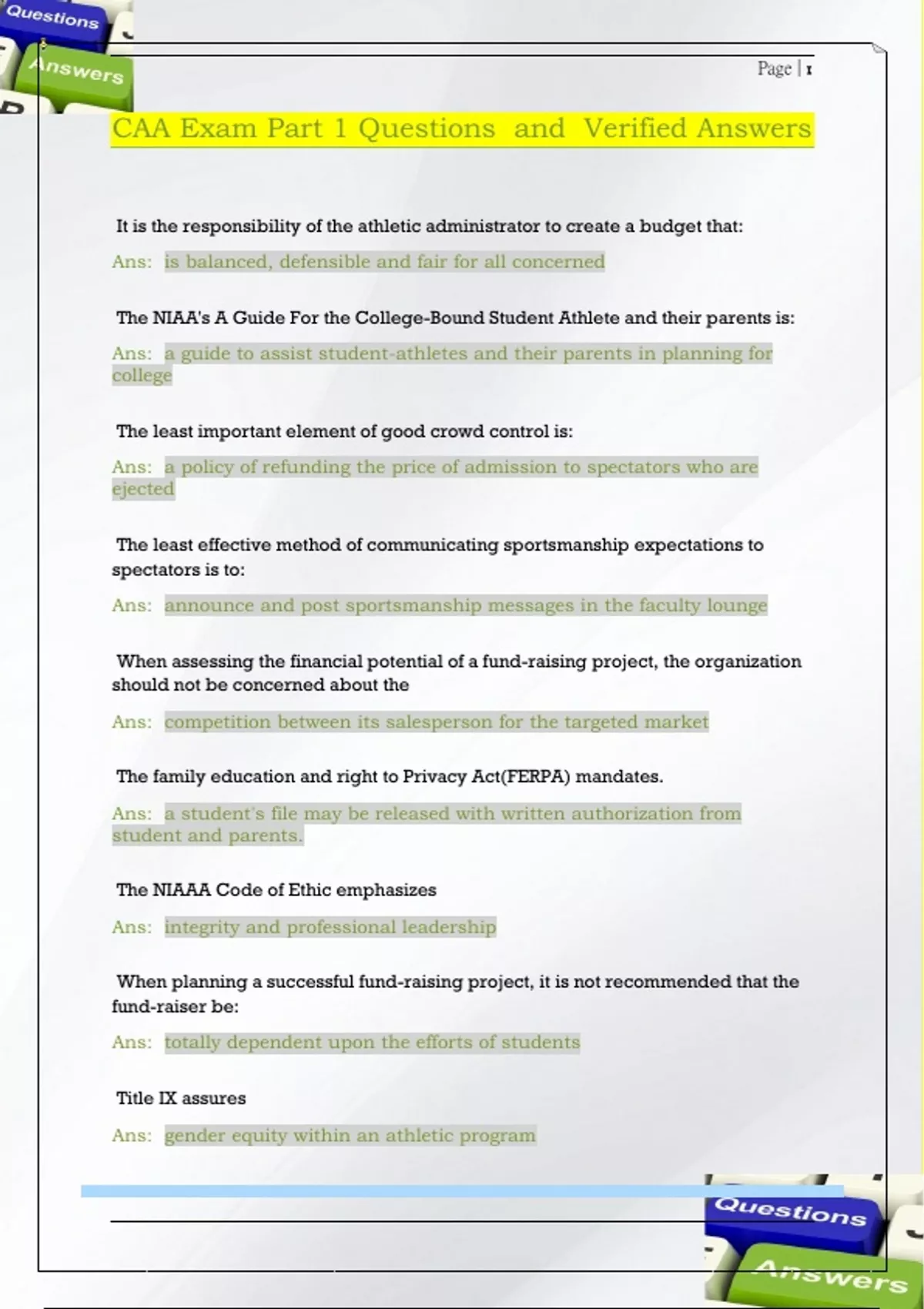 CAA Exam Part 1 Questions and Verified Answers - CAA - Stuvia US