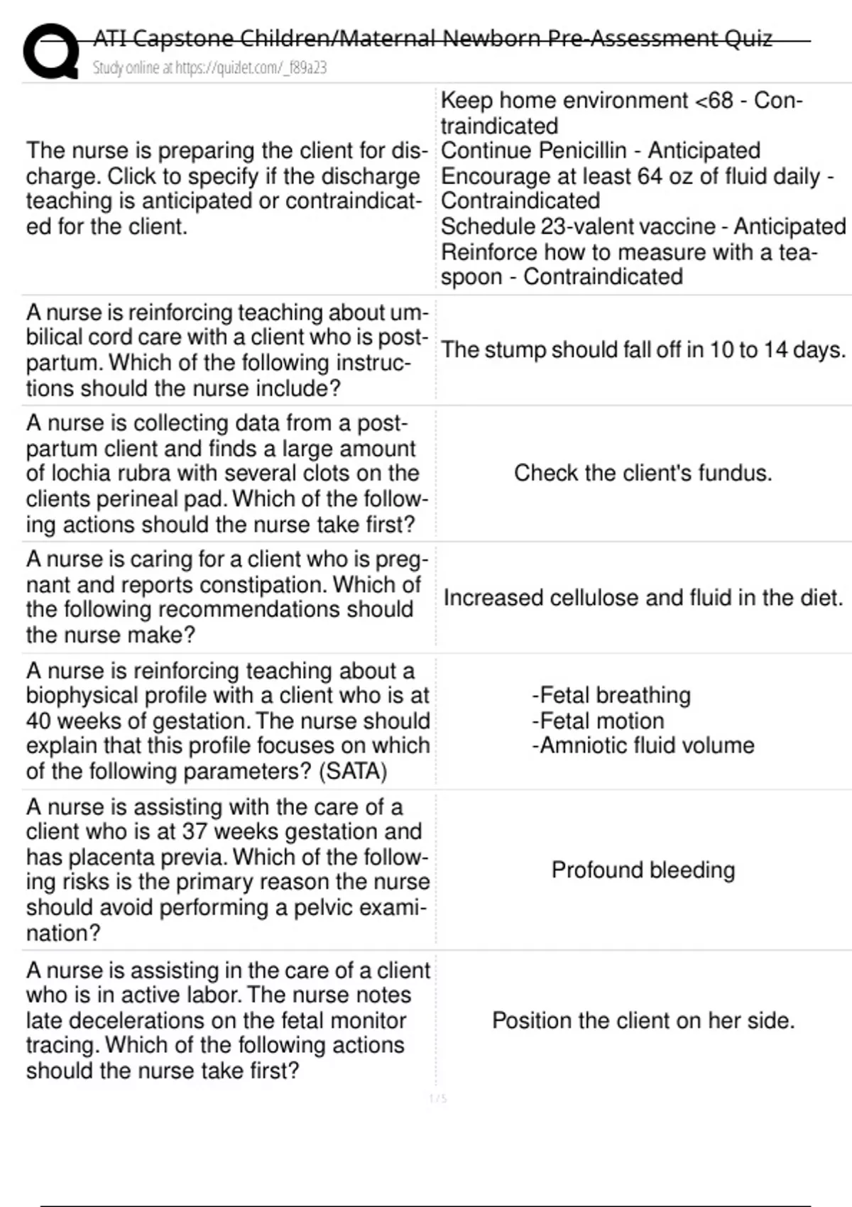 ATI Capstone Children_Maternal Newborn Pre-Assessment Quiz - Nicet Level 2 Construction - Stuvia US
