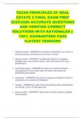 TEXAS PRINCIPLES OF REAL  ESTATE 2 FINAL EXAM PREP  2025&sol;2026 ACCURATE QUESTIONS  AND VERIFIED CORRECT  SOLUTIONS WITH RATIONALES &vert;&vert;  100&percnt; GUARANTEED PASS  <LATEST VERSION> 