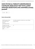 OHIO PHYSICAL THERAPY JURISPRUDENCE COMPLETE &lpar;2025&rpar; EXAM TEST WITH LATEST UPDATED &lpar;QUESTIONS AND ANSWERS&rpar; already passed&excl;&excl;