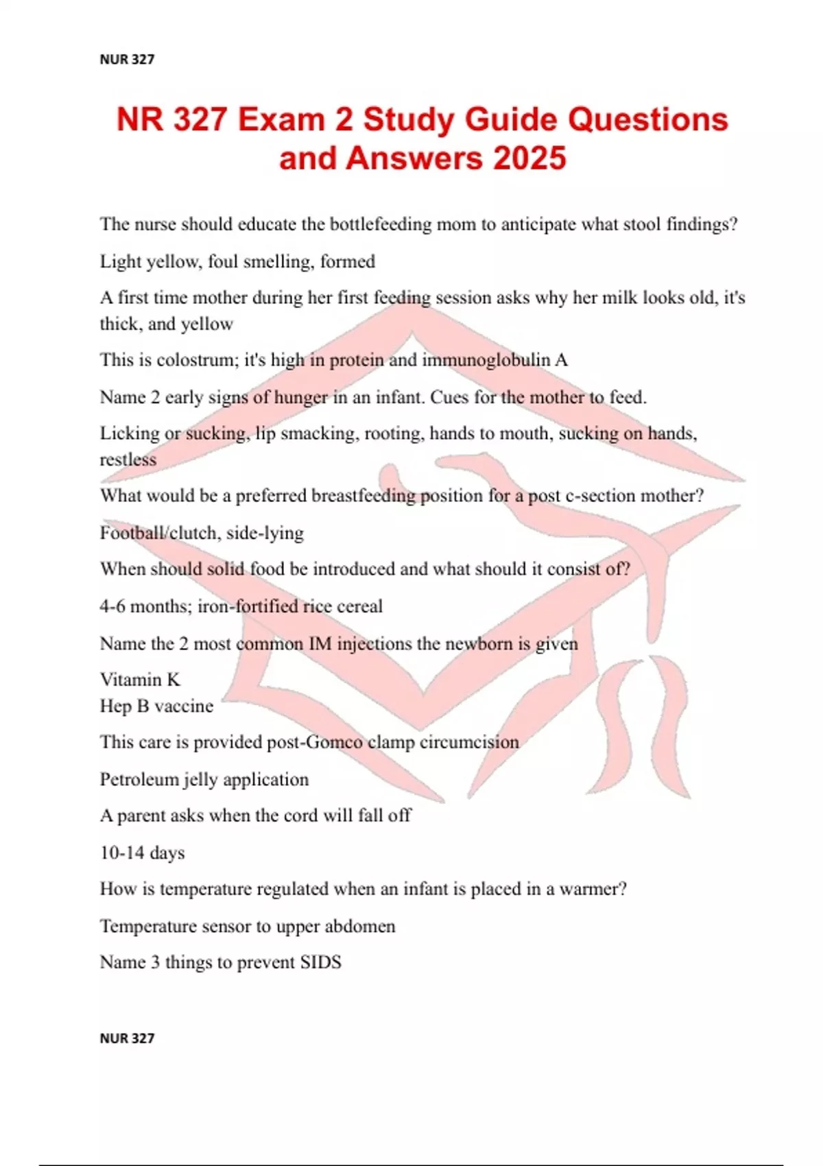NR 327 Exam 2 Study Guide Questions and Answers 2025 - NR 327 , - Stuvia US