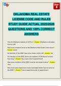 OKLAHOMA REAL ESTATE LICENSE CODE AND RULES STUDY GUIDE ACTUAL 2025&sol;2026 QUESTIONS AND 100&percnt; CORRECT ANSWERS