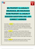 MN PROPERTY & CASUALTY INSURANCE&comma; MN INSURANCE EXAM PROPERTY & CASUALTY 2025&sol;2026 QUESTIONS AND 100&percnt; CORRECT ANSWERS